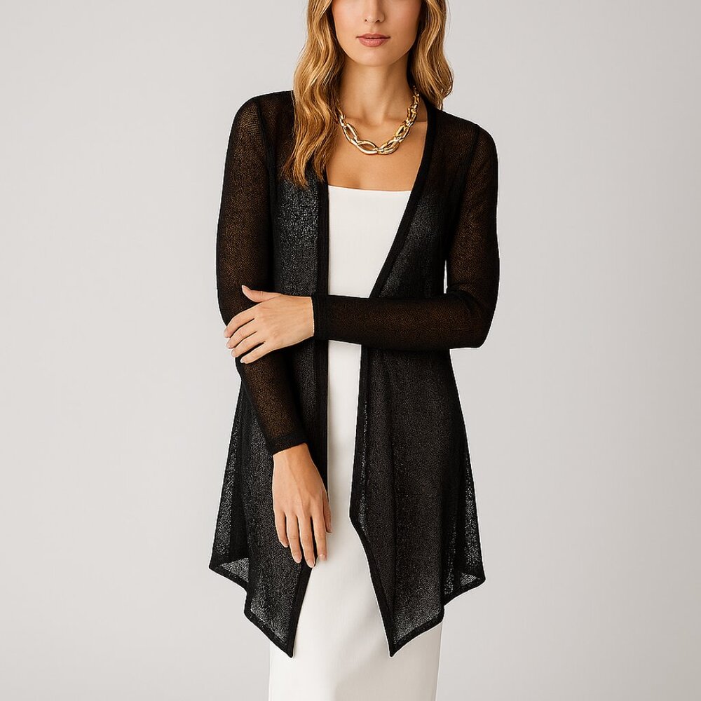 Nally & Millie Sheer Open-Front Drape front Cardigan in Black Size S/M NWT